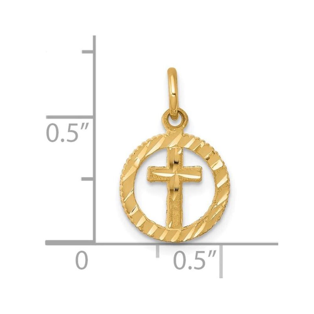 10k Yellow Gold Solid Flat-Backed Cross In Circle… - image 7